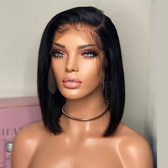 13X4 Glueless Straight Short Bob Human Hair Lace Front Wigs For Women